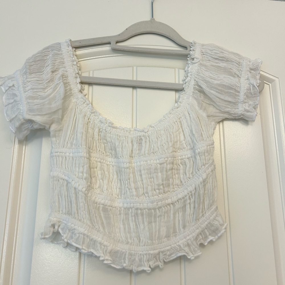 Free People White Puff Sleeve Crop Blouse
